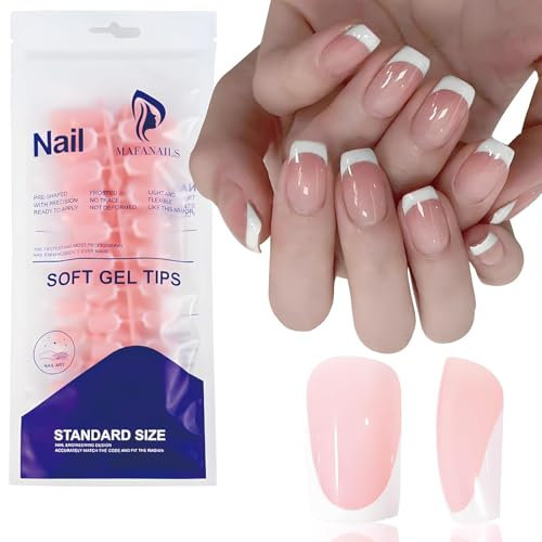 GlimmerStyle 120 Pièces Faux Ongles Bord Blanc en Rose,Press On Nails,Ongles Artificiels à Coller,Ongles Artificiels