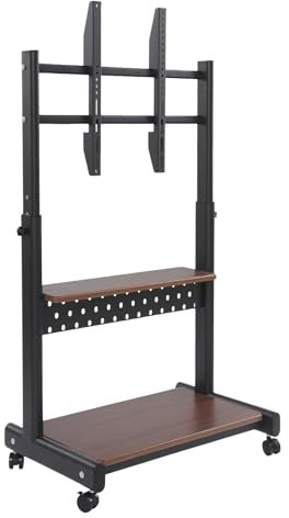 TV Ständer Rollbar für 43-86 Zoll Fernseher Höhenverstellbar 108.5-128.5cm Max. 100 kg Fernsehständer mit Rollen Ablagefach Standfuss TV Bodenständer Rollwagen TV Wagen Standfuß Holz-Farbe (Schwarz)
