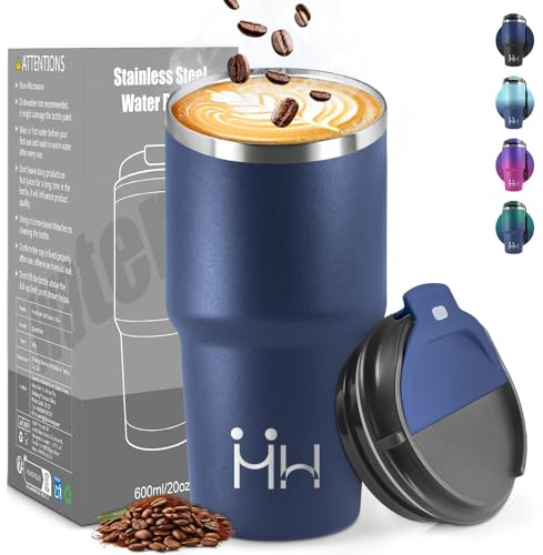 HoneyHolly Termos Caffè 600 ML, Tazza termica Riutilizzabili Prova di Perdite, Bicchiere Termico, Acciaio Inox 304, Travel Mug per Caffè Caldo e Freddo, Latte e Tè