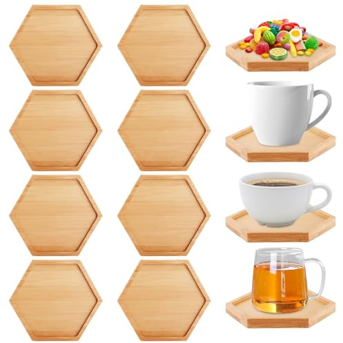 LOLYSIC Lot de 16 Dessous de Verre Hexagonal en Bambou, sous Verre Bois 12,5 cm, Dessous de Verre Bois épais pour Tasse, Mug et Décoration de Table