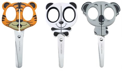 Vaessen Creative Kinderscheren Set - 3St. - Tiger, Koala, Panda - 12,7 cm | mit Sicher Abgerundeten Spitzen, Für Links- und Rechtshänder, Bastel- und Hobbyprojekte