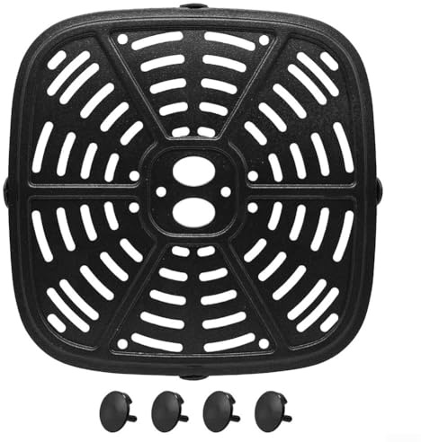 Air Fryer Grill Plate Carbon Steel Non- Replacement Accessory with Handle and Rubber Bumpers Compatible with Holstein Housewares 24x24cm