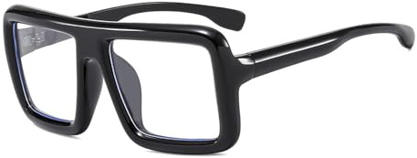 fKiZanthene Brille Ohne Stärke Schwarzer Großer Rahmen, Fake Brille Herren Damen für Lesen Arbeiten Alltag Büro Zuhause