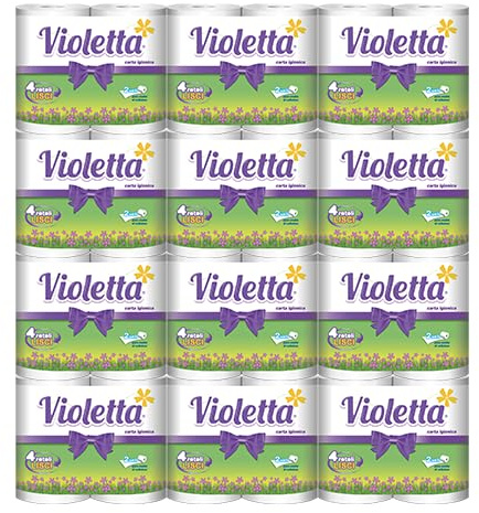 Carta Igienica 2 Veli VIOLETTA OFFERTA 48 ROTOLI TOTALI- 4X12 Confezioni - 21.600 Strappi