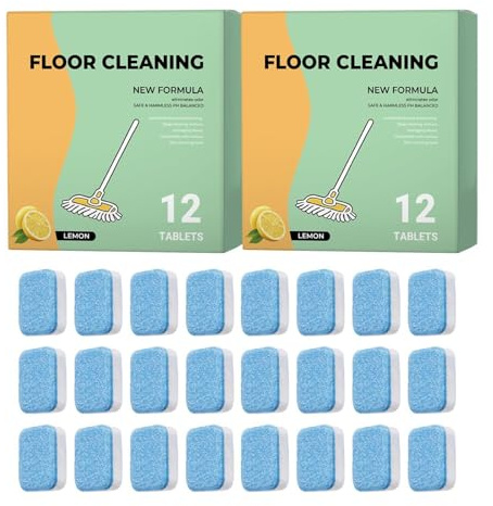 Floor Cleaning Tablets - Hard Floor Cleaner Tablets, 24 Pack, Liquid Alternative to Deep Cleaning | Lemon Scented Tile and PVC Soap Foam Remover, Robot Vacuum Cleaner Solution to W