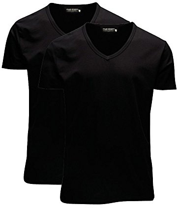 JACK & JONES Herren V-Neck T-Shirt Basic 2er Pack, Größe:M, Farbe:Black