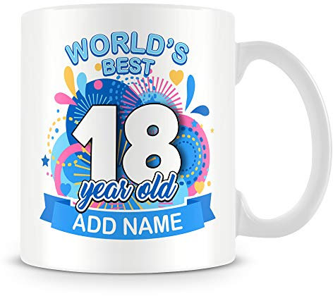 MUGGZ 18th Birthday Gift for Men - Personalised Mug/Cup - Add Name - Worlds Best Design - Blue – Custom Funny Coffee Mug – Unique Gift for Friends & Family