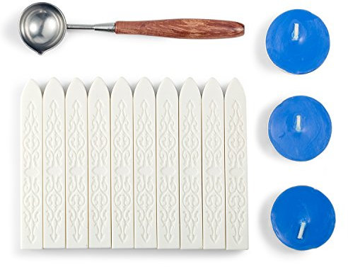 Mceal Siegellack-Set mit nicht-dochtigem Magic Arrow-Siegellack, Retro-Rosenholzgriff, Wachssiegel-Löffel und Kerzen, 14 Stück (Off-Weiß)