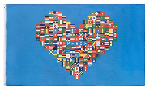 Lixure Flagge Frieden 90x150 cm Herzen Welt Flagge 3x5 ft 216 Nationalflagge, die Welt ist eine Familie- Haltbar Doppelt Genähte mit Messingösen