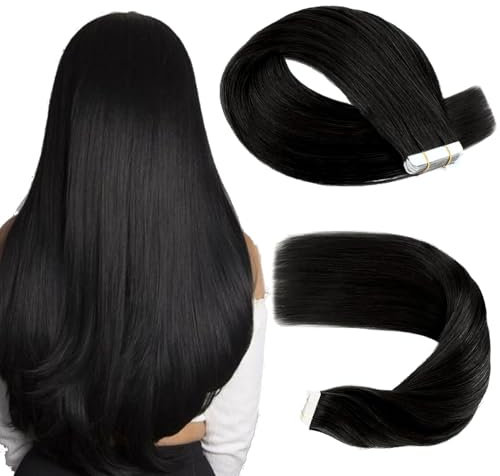 Sassina Tape in Extensions Echthaar Remy Gerade Haarverlängerungen 50g Tiefschwarz Unsichtbare Tape in Haarverlängerungen aus 55cm 20 Stück #1