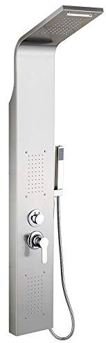 Colonne de Douche avec Jet de Massage + Contrôle de la Température + Douchette + Bec Verseur Acier Inoxydable pour Salle de Bain, Hôtel, Gymnase, Salon de Beauté (140x22x7 cm, Acier inoxydable)