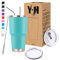 Y·J&H 30oz (850ml) Doppelwandig Vakuum Isolierter Autobecher, Edelstahl Reiseflasche, Thermobecher Kaffee to Go mit 2 Spritzfestem Deckel 2 Strohhalm, Rohrbürste,BPA Free - Türkis