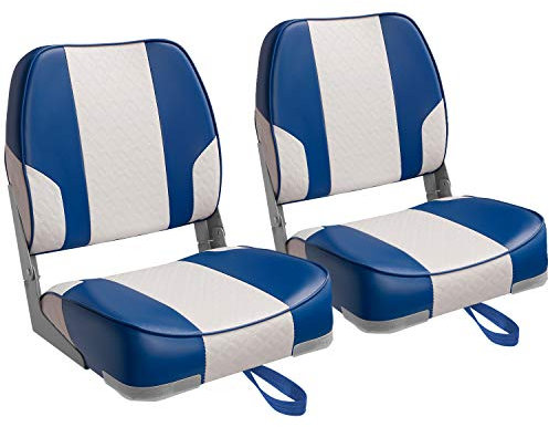 Leader Accessories 1 Paar faltbare Bootssitze mit niedriger Rückenlehne (2 Sitze) (C-Weiß/Blau)