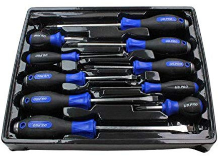 US PRO Tools 10 Piece Screwdriver Set Phillips & Slotted with Magnetic Tip 1621