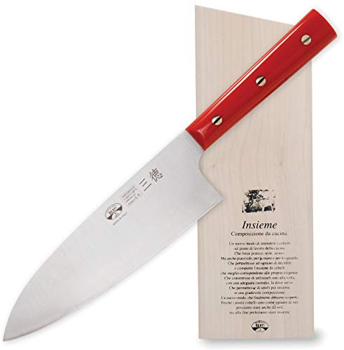 Coltellerie Berti 1895 - Coltello Santoku Giapponese da Chef Artigianale, Coltello Giapponese Professionale da Cucina, Coltelli Giapponesi Cucina (1 Coltello Santoku + 1 Ceppo Insieme)