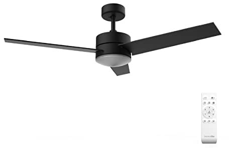 UNIVERSALBLUE Ventilador de Techo Silencioso con Luz | Ventilador Aspas Reversibles Negro Marrón | Motor DC Eficiente | Mando a Distancia Control Remoto