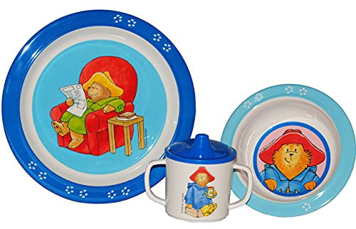 alles-meine.de GmbH Geschirr Artikel & Motivwahl 3 TLG. Kindergeschirr - Melamin - Kinderteller + Suppenteller/Müslischale + Trinklernbecher mit abnehmbarem Deckel - Paddin..