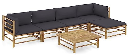 vidaXL Gartenmöbel 6-TLG. mit Dunkelgrauen Kissen Garten Garnitur Sitzgruppe Sofa Lounge Gartensofa Sitzgarnitur Gartenset Ecksofa Mittelsofa Fußhocker Bambus