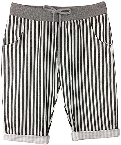 K-Milano Damen Bermuda Shorts Baumwolle Kurze Hose Uni Farbe und Bedruckt Elastiskbund Sommerhose Made in Italy