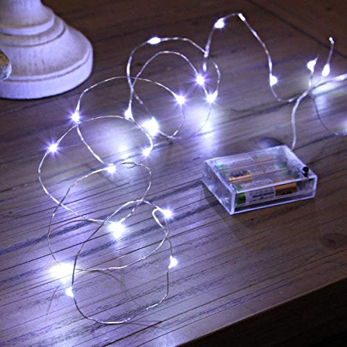 Partenopea Wisdom catena di natale stringa di 50 micro led su 5 metri filo ramato modellabile luci natalizie a batteria (NON INCLUSE) decorazioni (LED BIANCO FREDDO)