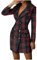 Huttam Robe Blazer Femme Chic et Elegant Manche Longue Grande Taille Col V Double Boutonnage Robe Moulante Femme Courte Soirée Cocktail À Carreaux Robe Travail Femme Bureau Manteau Veste (Rouge, M)