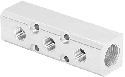 Pneumatic Manifold Aluminum Air Distribution Block G1/2 Input G1/4 Output Air Compressor Manifold Fitting 30x30x106mm (SY30-02-3F)