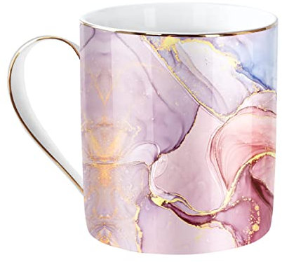 WAVEYU Keramiktasse für Frauen, Kaffee-Wasser-Tasse, Marmor-Design mit Griff für Heimbüro, dekorative süße Kaffeetasse für Mädchen, Lehrer, Kollegen, 400 ml, rosa Marmor