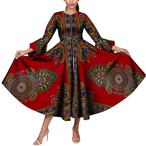 African Dresses for Women Long Skirt Traditional Ankara Kente Print Casual for Festivel Party