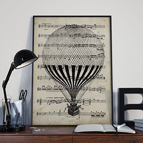 Poster Globo Vintage Notenblätter - Illustration auf alten Noten - Perfekt für Musikliebhaber - A4 mit Rahmen