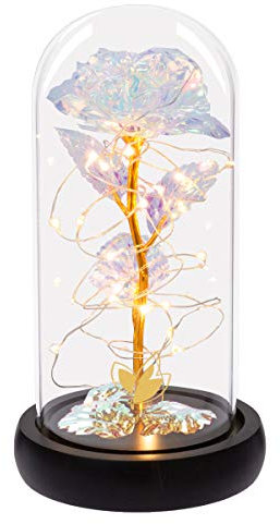 Eternal Rose Colorful Galaxy Artificial Flowers - Beauty and the Beast Rose, LED-Lit Dome Glass Flower Gifts for Women | Ideal Birthday, Anniversary & Mother's Day Present for Mom