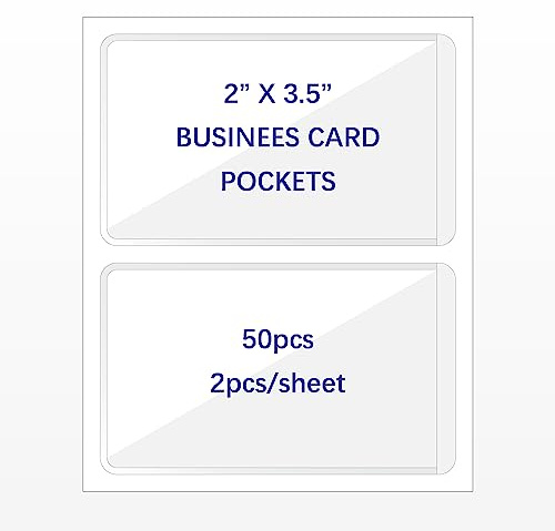 IMAGAME Clear Adhesive Business Card Pocket swith Side Open for Loading, 50 Pack, Plastic Labels Holders for Storage Bins and Library Card, Ideal for Organizing and Protecting Your Business Cards