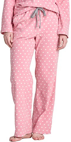 LAPASA Damen Fleece Pyjamahose Soft warm Loungehose mit Taschen Relaxed Fit L109, Rosa Punkte, S