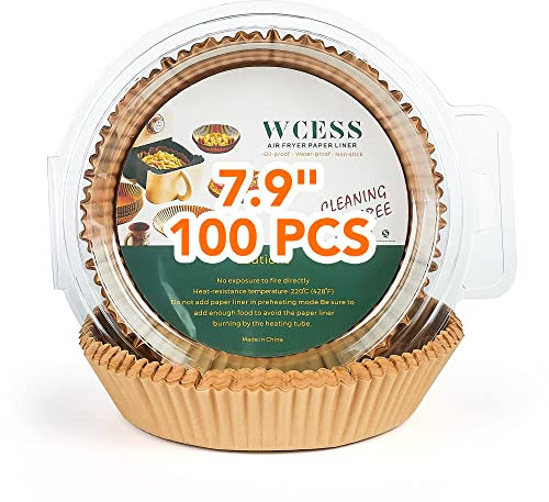 100 Stück Einweg-Papiereinlagen mit Backpinsel, WCESS runde antihaftbeschichtete Luftfritteuseneinlagen, Einweg-Fritteusen, 20 cm öl- und wasserfestes Backpapier, lebensmittelechtes Backpapier