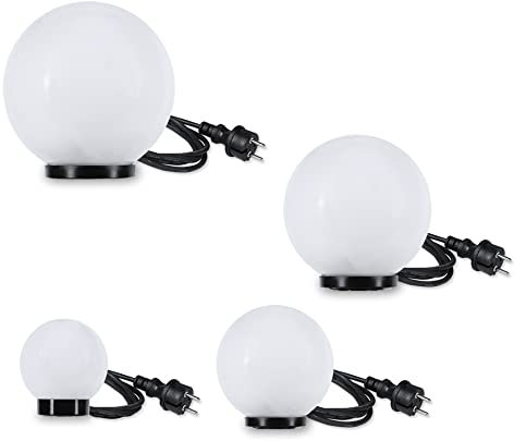 Kugelleuchten 4er Set 15/20/25/30cm weiß E27 inkl. 3m Anschlußkabel Kugellampen IP44 Garten Kugel LeuchtensetTerrassenleuchten 230V witterungsbeständig