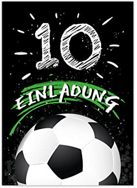 12 Einladungskarten zum 10. Kindergeburtstag zehnte Geburtstag Jungen Fussball Fußball