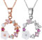 JewelryWe Schmuck 2pcs Halskette Damen Romantische Kirschblüte Schmetterling Kranz Kristall Anhänger mit Kette Rosegold Silber