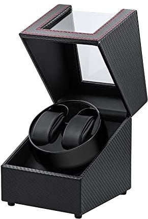 Mcbazel Uhrenbeweger 2 Uhren Automatische Uhrenanzeige, Watch Winder Aufbewahrung Rotation, Armbanduhr Box Uhren Dreher mit 2 Schlitzen – Schwarz/Rot