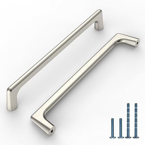 9BUILD 10 Pack 160mm Brushed Satin Nickel Cabinet Pulls - Zinc Alloy, Retro Style, Hole Center 160MM, Indoor Use, Kitchen, Bathroom