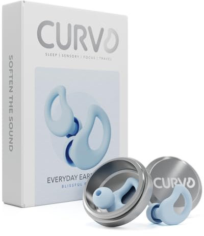 CURVD Everyday Earplugs – Ultra Soft, Customizable Sleep, Travel, Sensitivity, Noise Protection, for Sound Canceling Isolation, up to -30dB Reduction, NRR 15, Reusable and Sustainable (Light Blue)