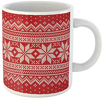 874 Ceramic Mug Red Pattern Christmas Sweater Jumper Fair Isle Fairisle Knit Eco Friendly Drinking Cups Novelty Ceramic Cup 330Ml for Tea Lovers,Colleague,Celebration