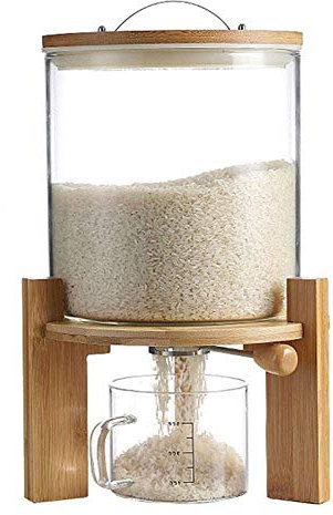 Dispensador de arroz Contenedores de Cereales, Contenedor de Vidrio para Almacenamiento de Alimentos para Cereales, legumbres, arroz, a Prueba de Humedad y Polvo, Cubo de arroz Sel