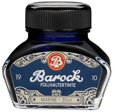 Barock 1910 Marine Writing Ink for Fountain Pens and Rollerball Pens - Blue Ink in 30 ml Bottle