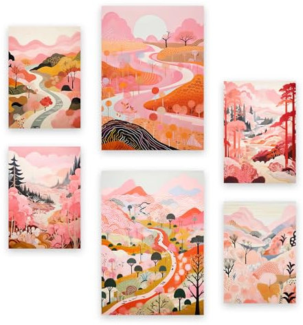 Nacnic 6er-Set Pink Cartoon Valley Poster. In Kindergarten. Ästhetische Deko-Drucke für Ihr Wohnzimmer, Schlafzimmer, Zuhause Größen A4 und A3