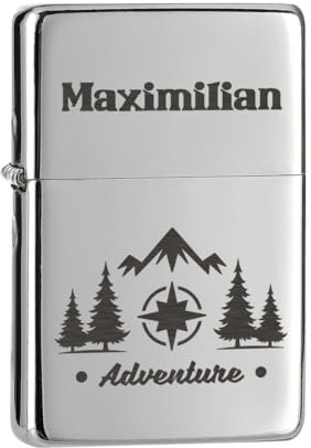 Feuerzeug in Chrom-Optik mit Gravur Geburtstag - das Jubiläumsgeschenk für Männer - Geschenk zum Geburtstag und Vatertag - für Camping, Jagen und Reisen