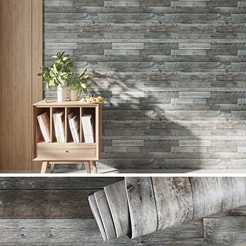 VEELIKE Papier Peint Imitation Bois Gris Vintage Papier Adhesif pour Meuble Bois Panneau Mural Bois Papier Peint pour Porte Stickers Meuble Salle de Bain Papier Peint Adhesif Meuble Chambre 40cm×300cm