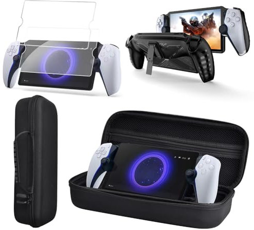 RuiDay for Sony PS5 Playstation Portal Zubehör Anzug,Enthalten PS5 Portal Harte Tragetasche,2 Stück 9H Panzerglas Schutzfolie,TPU Protector Case Cover Skin mit Standfuß (A)