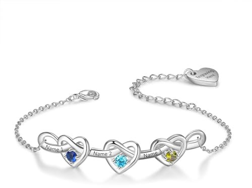 kaululu Personalisierte Damen Armband mit Gravur Namen Herz Armband mit Geburtssteinen für Mama Frau Oma Frauen Jewerly Geschenke Weihnachten Muttertag