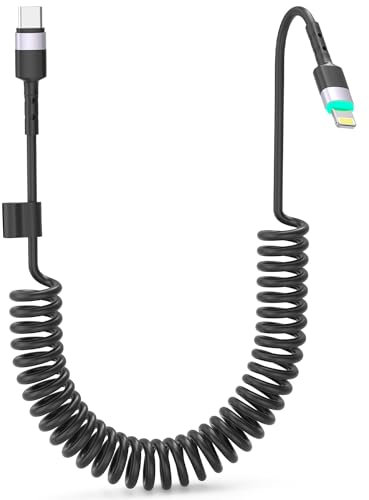 USB C auf Lightning Spiralkabel [MFi-zertifiziert und CarPlay kompatibel], Apple Lightning Spiralkabel 6FT Datenübertragung kompatibel mit iPhone 12 Pro Max/12/13/11 Pro und mehr