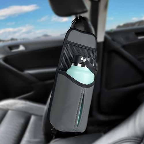 Linkidea Car Seat Side Water Bottle Organizer Compatible with Yeti Rambler Bottle 30oz/36oz, Hydro Flask 32oz/40oz, Vehicle Seat Side Storage Hanging Bag for Large Water Bottle Holder (Grey)