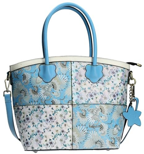 Laura Vita Damen Shopper Henkeltasche Blumenmuster Handtasche Adamier 01, Farbe:Blau